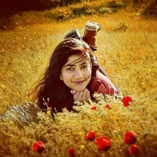 🥰 woman, field, grass, smiling, portrait telegram sticker