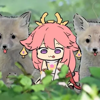 💭 Yae Miko Genshin Impact อนิเมะ, สุนัขจิ้งจอก, น่ารัก, จิบิ, วิดีโอเกม, ตัวละคร whatsapp sticker