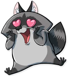 😍 너구리, 사랑, 하트눈, 동물, 스티커, 귀여운 telegram sticker