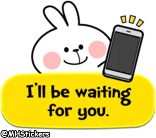 📱 I'll be waiting for you. menunggu, kelinci, imut, telepon, pesan, kartun telegram sticker