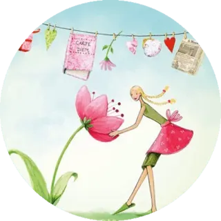 🌺 Carpe Diem 花, 女孩, 水彩, 书, 粉色, carpe diem telegram sticker
