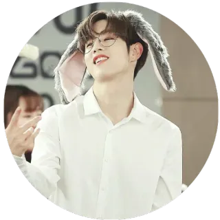 🤓 homem, óculos, orelhas de coelho, camisa branca, sorriso telegram sticker