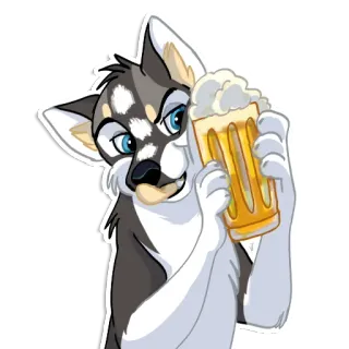 😁 lobo, cerveja, álcool, desenho animado, bebida, animal, festa telegram sticker