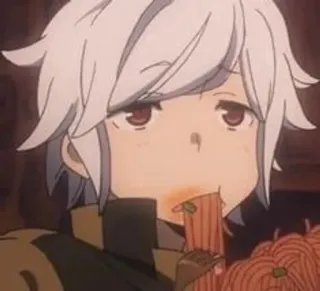 🗻 Bell Cranel Is It Wrong to Try to Pick Up Girls in a Dungeon? Anime, Bell Cranel, Mangiare, Spaghetti, capelli bianchi, occhi rossi telegram sticker