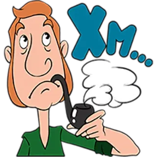 😏 XM homem, pensando, cachimbo, desenho animado, expressão, curioso telegram sticker