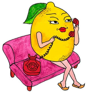 ☎ Zitrone, Figur, Frucht, Telefon, Couch, Cartoon telegram sticker