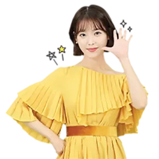 👋 IU 韩国明星, 女演员, 歌手, 黄色连衣裙, 挥手 telegram sticker
