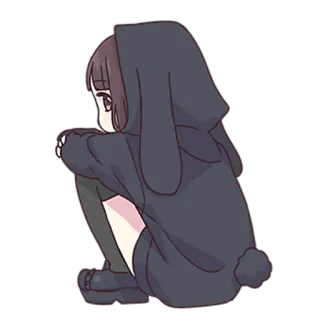😒 Anime Mädchen, Hasenpulli, Sitzend, Süß, Cartoon, Sticker whatsapp sticker