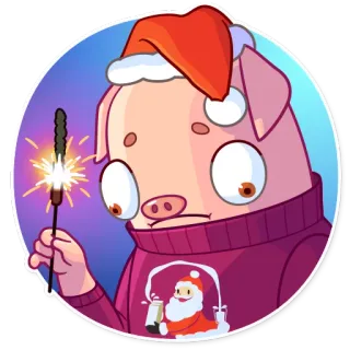 😕 babi, kembang api, natal, santa, kartun, binatang, liburan, meriah telegram sticker