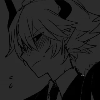 ⬛ 动漫, 恶魔, 角, 脸红, 西装, 黑暗 telegram sticker