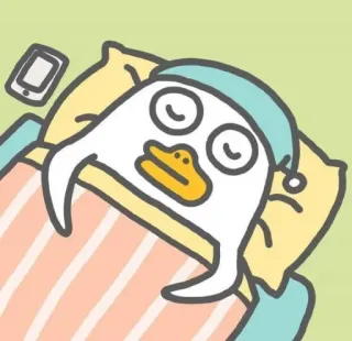 💨 anatra, dormire, carino, cartone animato, animale, letto, assonnato, kawaii whatsapp sticker