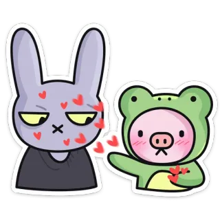 🥰 desenho animado, coelho, porco, rã, amor, kawaii, fofo telegram sticker