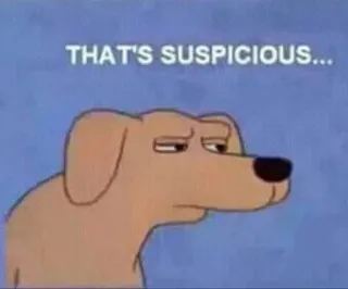 🧐 428139a1 THAT'S SUSPICIOUS... hond, verdacht, cartoon, meme whatsapp sticker
