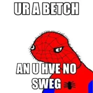🌚 d278905e Spider-Man UR A BETCH
AN U HVE NO
SWEG spider-man, meme, belediging, boos, swag whatsapp sticker