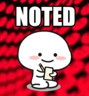 🤔 d6d54e7c NOTED genoteerd, cartoon, schattig, krabbel, wit whatsapp sticker