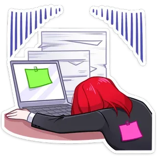 😫 47086022 kelelahan, terlalu banyak bekerja, lelah, komputer, meja, stres telegram sticker