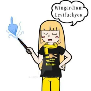 😌 ac3f3f61 Wingardium Levifuckyou sihir, menyinggung, jari tengah, penyihir, parodi Harry Potter telegram sticker