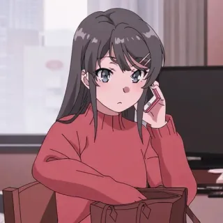 🌼 12ddb944 动漫, 女孩, 手机, 可爱, 坐着 telegram sticker