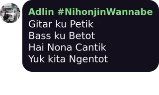 🤔 650782d8 Adlin #Nihonjin Wannabe
Gitar ku Petik
Bass ku Betot
Hai Nona Cantik
Yuk kita Ngentot whatsapp sticker