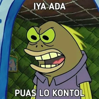 🤬 e724a319 IYA ADA
PUAS LO KONTOL spongebob, cartoon, angry, fish, meme whatsapp sticker