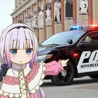 👮‍♂ 7bdcb630 Kanna Kamui Miss Kobayashi's Dragon Maid anime, smok, policja, środkowy palec, kanna, dziecko telegram sticker