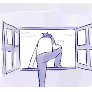 😔 dc03e30a raam, ontsnapping, cartoon, persoon, tekening telegram sticker