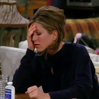 😐 8d1e662c Rachel Green Friends mệt mỏi, khó chịu, đau đầu, thuốc, Jennifer Aniston telegram sticker
