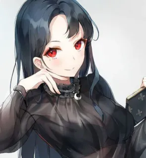 ❤️ a50d5d17 อนิเมะ, ผู้หญิง, ตาสีแดง, ผมสีดำ, พระจันทร์, ชุดเดรส telegram sticker