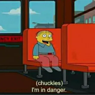 😬 be65d16d Ralph Wiggum The Simpsons (chuckles) I'm in danger. ральф, виггам, симпсоны, опасность, мультфильм telegram sticker