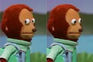 🤔 c3d31297 обезьяна, неловкий, взгляд исподлобья, мем, смущенный telegram sticker