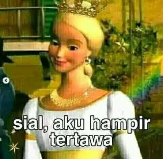 🤔 f3144fb1 sial, aku hampir tertawa putri, mahkota, gaun, kartun, lucu whatsapp sticker