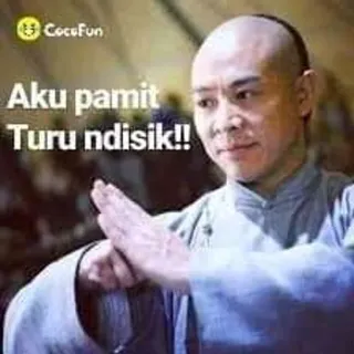 🤔 fb4767a6 Aku pamit Turu ndisik!! pria, bela diri, biksu, asia, salam whatsapp sticker