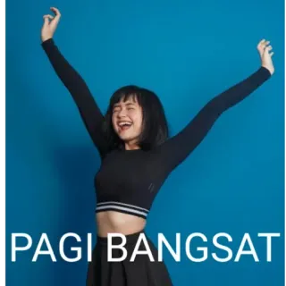 🤔 12169520 PAGI BANGSAT mulher, alegre, manhã, saudação whatsapp sticker