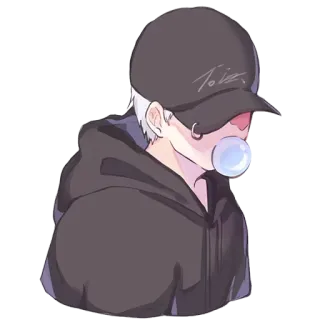 😎 a2576674 อนิเมะ, เด็กผู้ชาย, ฟอง, เสื้อฮู้ด, หมวกแก๊ป, ตัวละคร telegram sticker