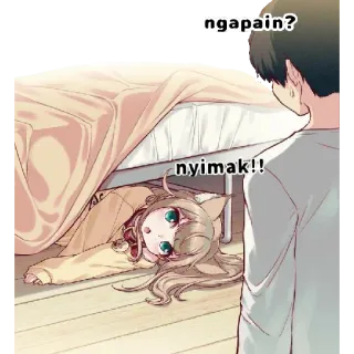 🤐 aef5f7e7 ngapain?
nyimak!! アニメ, 女の子, ベッド, 猫耳, 見つめる whatsapp sticker