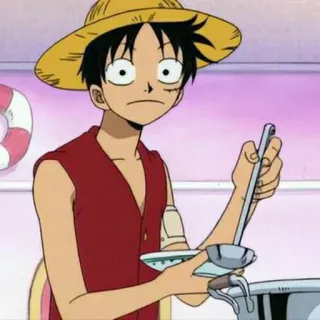 👒 adfa4f83 Monkey D. Luffy One Piece anime, cooking, pirate, straw hat, spoon telegram sticker