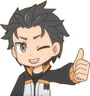 👍 de9f2d49 Subaru Natsuki Re:Zero anime, wink, thumbs up, cute, chibi telegram sticker
