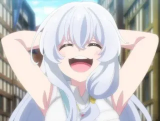 😄 3648faca anime, cô gái, mỉm cười, hạnh phúc, tóc trắng, dễ thương, phụ nữ telegram sticker