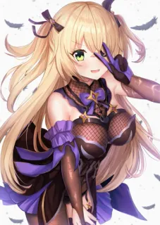 ✌️ 8ed84e32 Fischl Genshin Impact Anime, Game, Tóc vàng, Cô gái, Dấu hiệu V telegram sticker