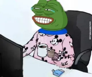 😆 9a563382 Pepe the Frog pepe, frog, internet meme, meme, typing, computer telegram sticker