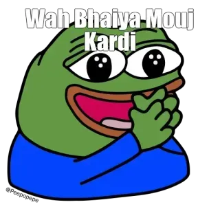 👏 e1794f44 Pepe the Frog Wah Bhaiya Mouj Kardi meme, frog, happy, pepe, indian slang telegram sticker