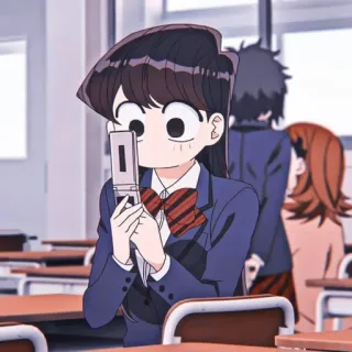 🖤 4b815c70 Komi Shouko Komi Can't Communicate Anime, Uczennica, Niebieska, Telefon, Komi nie potrafi się komunikować, Komunikacja whatsapp sticker