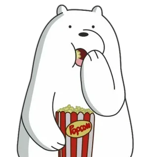 🍿 0ca55fca Ice Bear We Bare Bears Popcorn 熊, 北极熊, 卡通, 爆米花, 吃, 白色 telegram sticker