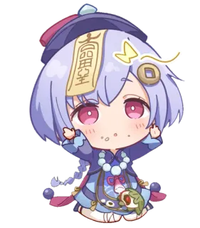 🤗 a3d08588 Qiqi Genshin Impact Anime, Video game, Fofo, Cabelo roxo, Zumbi telegram sticker