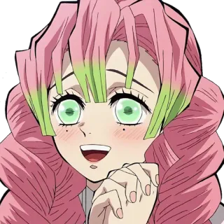 🤩 37b9b83e Mitsuri Kanroji Demon Slayer 动漫, 粉色头发, 鬼灭之刃, 可爱, 微笑 telegram sticker