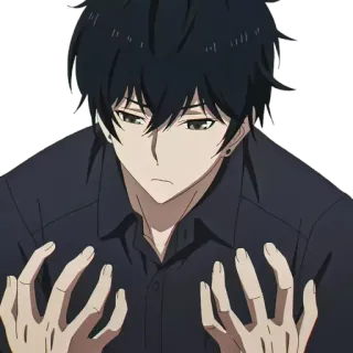 😕 6fbfb54b Anime, Jongen, Zwart haar, Serieus, Handen whatsapp sticker