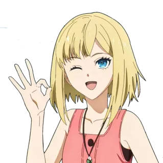 👌 a7b107ee anime, meisje, blond, knipoog, oké whatsapp sticker
