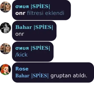 💜 4010f37e σηυя |SPIES|
onr filtresi eklendi
Bahar |SPİES|
onr
σηυя |SPIES|
/kick
Rose
Bahar |SPİES gruptan atıldı. telegram sticker