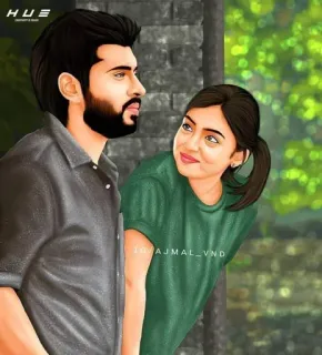 😌 b452e0dc couple, portrait, illustration, romance, love telegram sticker