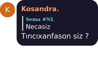 💜 67ea3d6a Sema #NL
Necəsiz
Tıncıxanfason siz ? telegram sticker